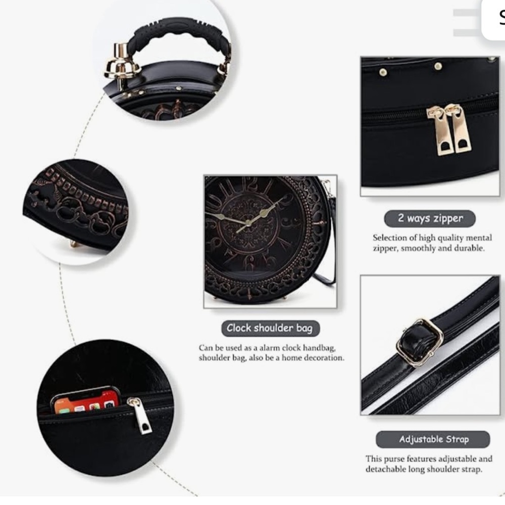 NWT Steampunk Crossbody Large Shoulder Working Clock Purse or Home Decor… - Picture 16 of 16